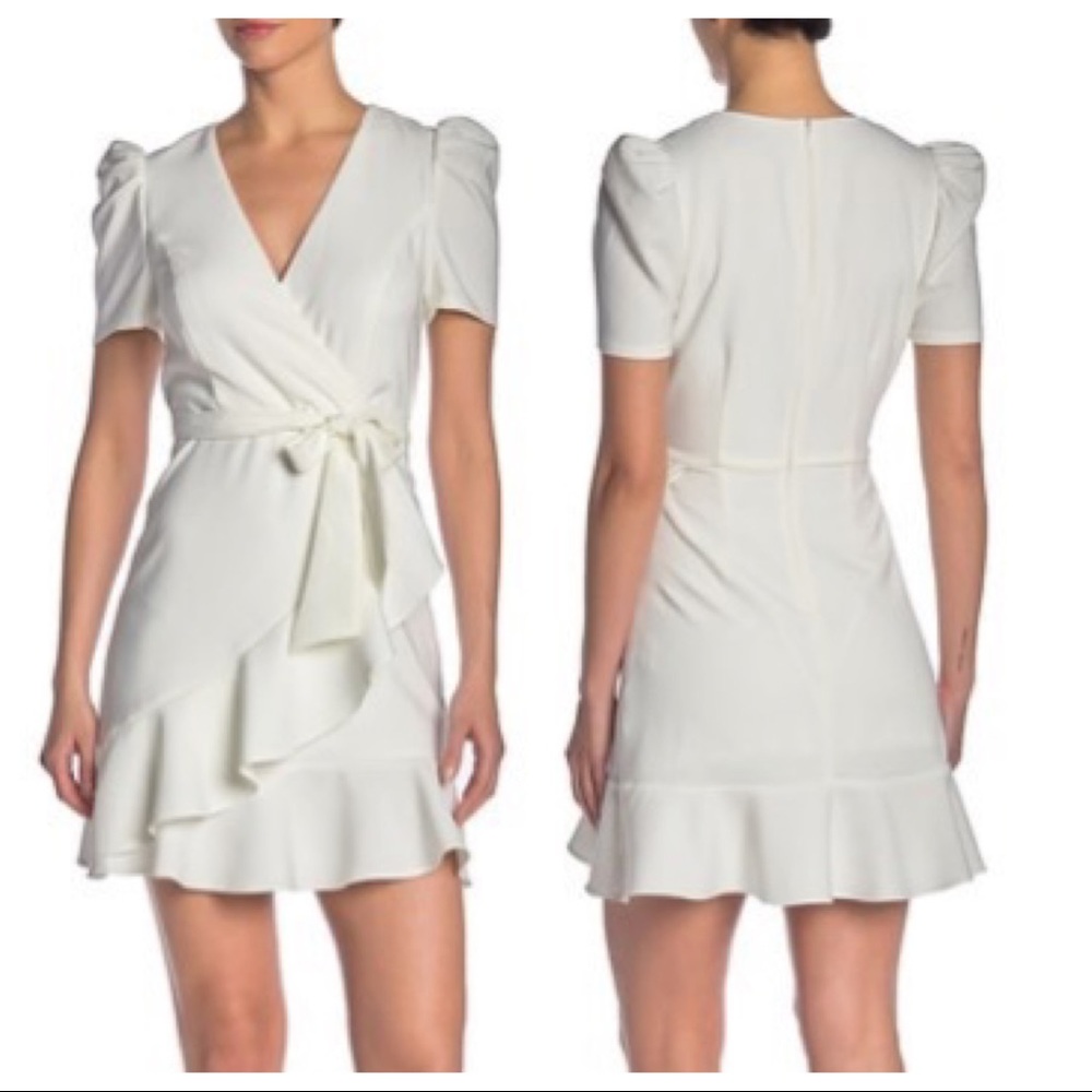 Betsey Johnson Puff Sleeve Ruffle Trim Wrap Dress